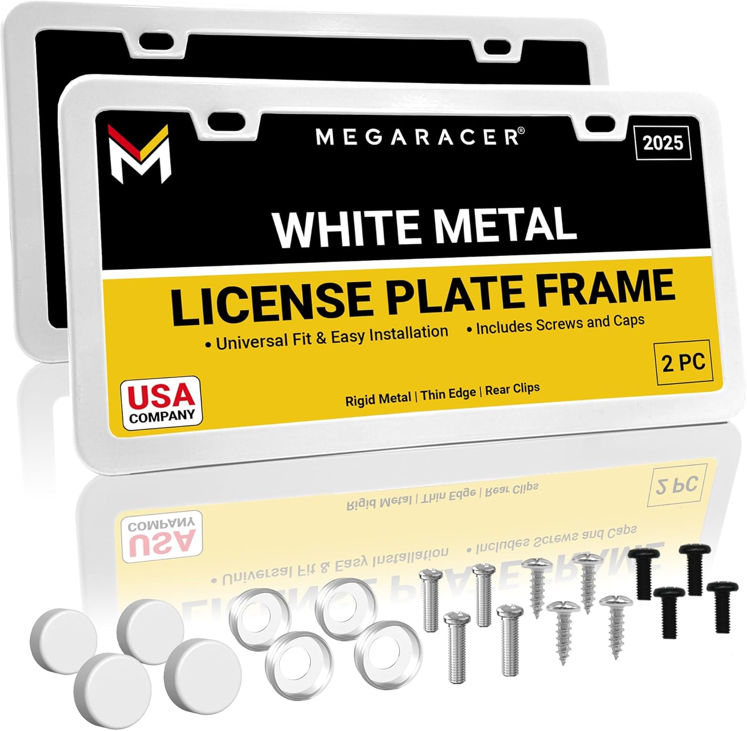 Premium Slim White License Plate Frames for Cars and Trucks