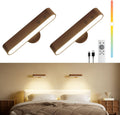 Rechargeable Walnut Wood Wall Sconces Set of Two - Dimmable RGB LED