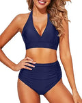 Two Piece High Waisted Bikini Set Swimsuit - Tummy Control Fit