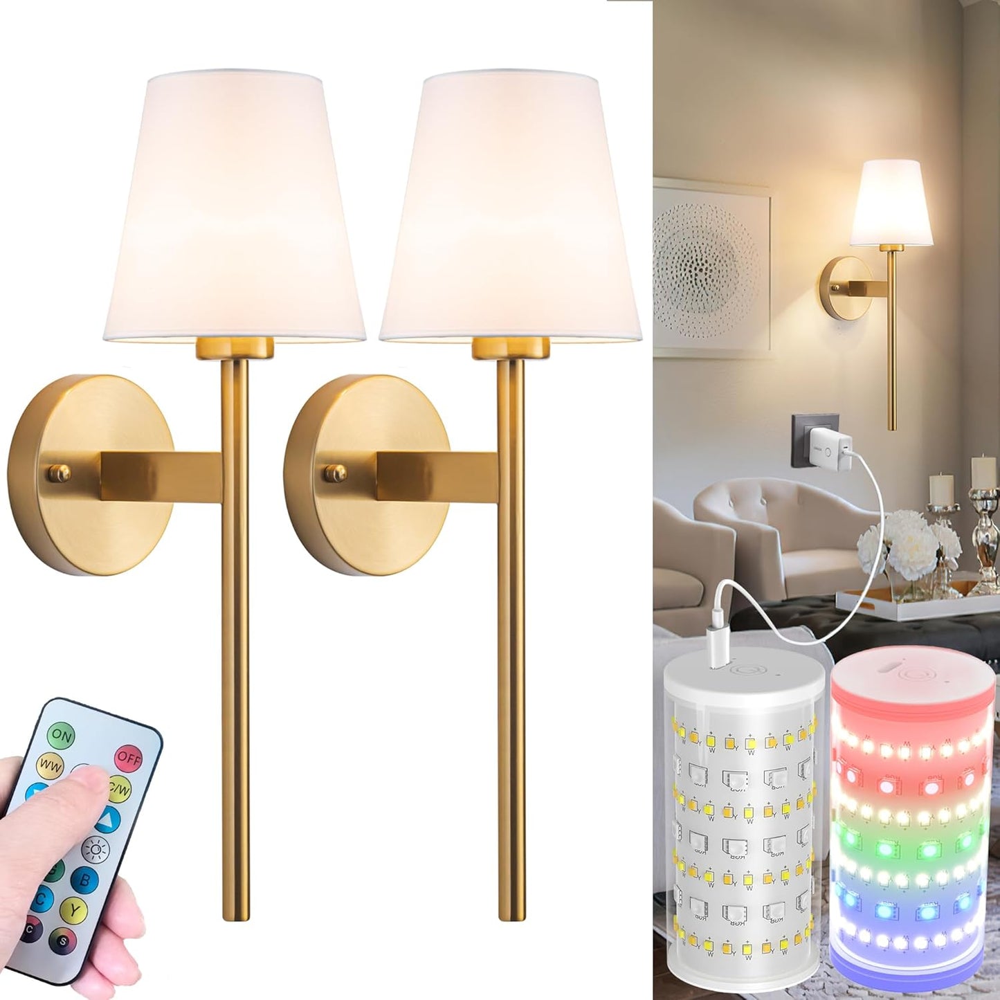 Battery Operated Wall Sconces Set Of 2 With Remote Control