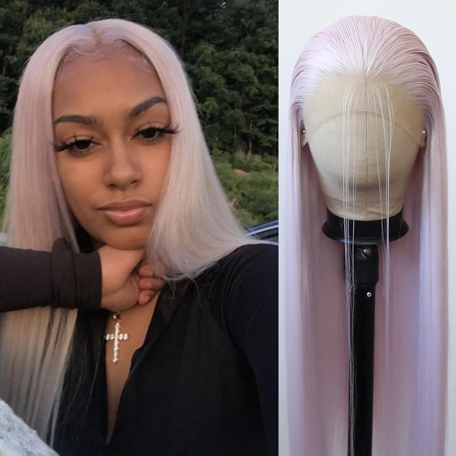 BTWTRY Pink Wig - Long Straight Synthetic Lace Front Wig Review