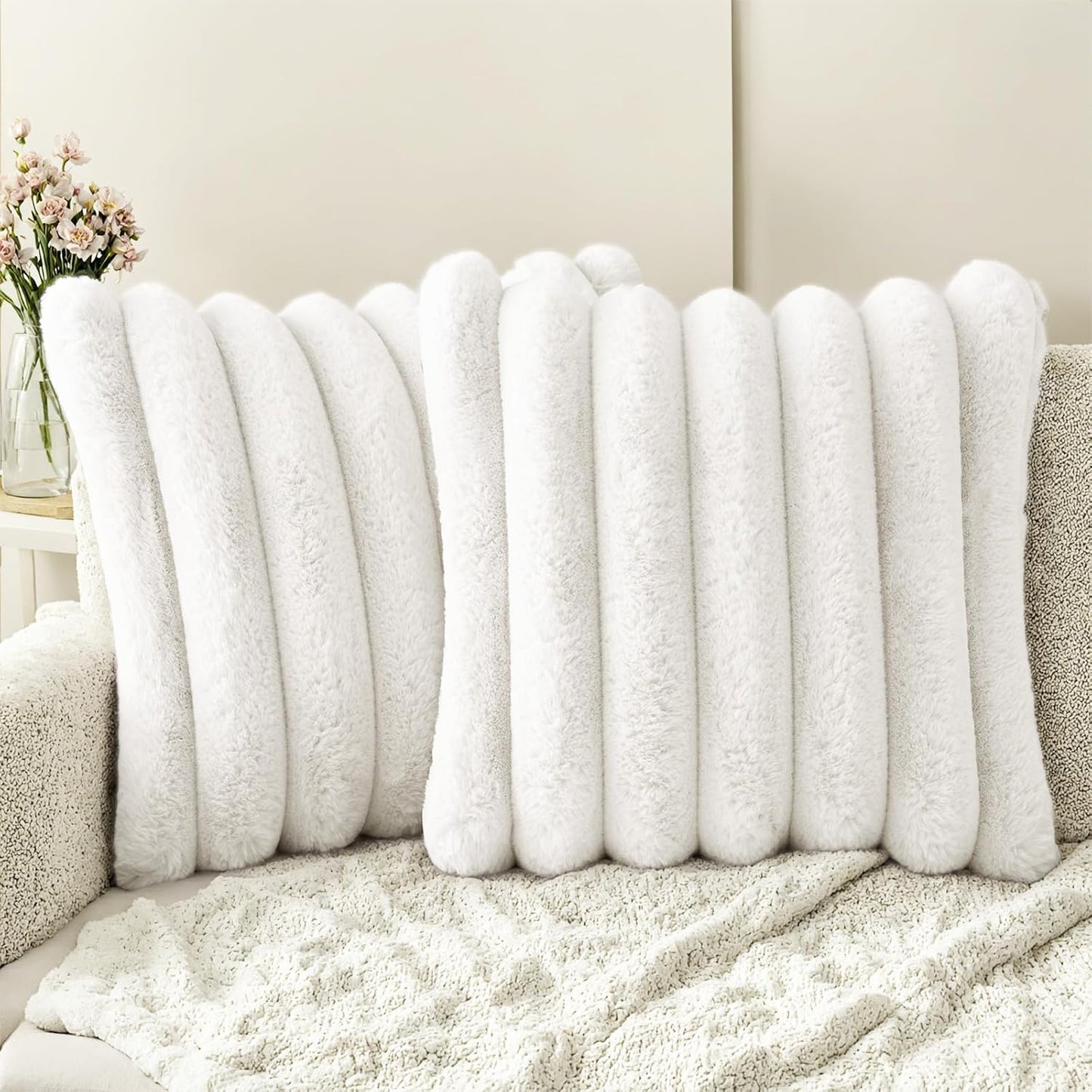 Faux Fur Throw Pillow Covers 24x24 Inch Set of 2 for Home Decor