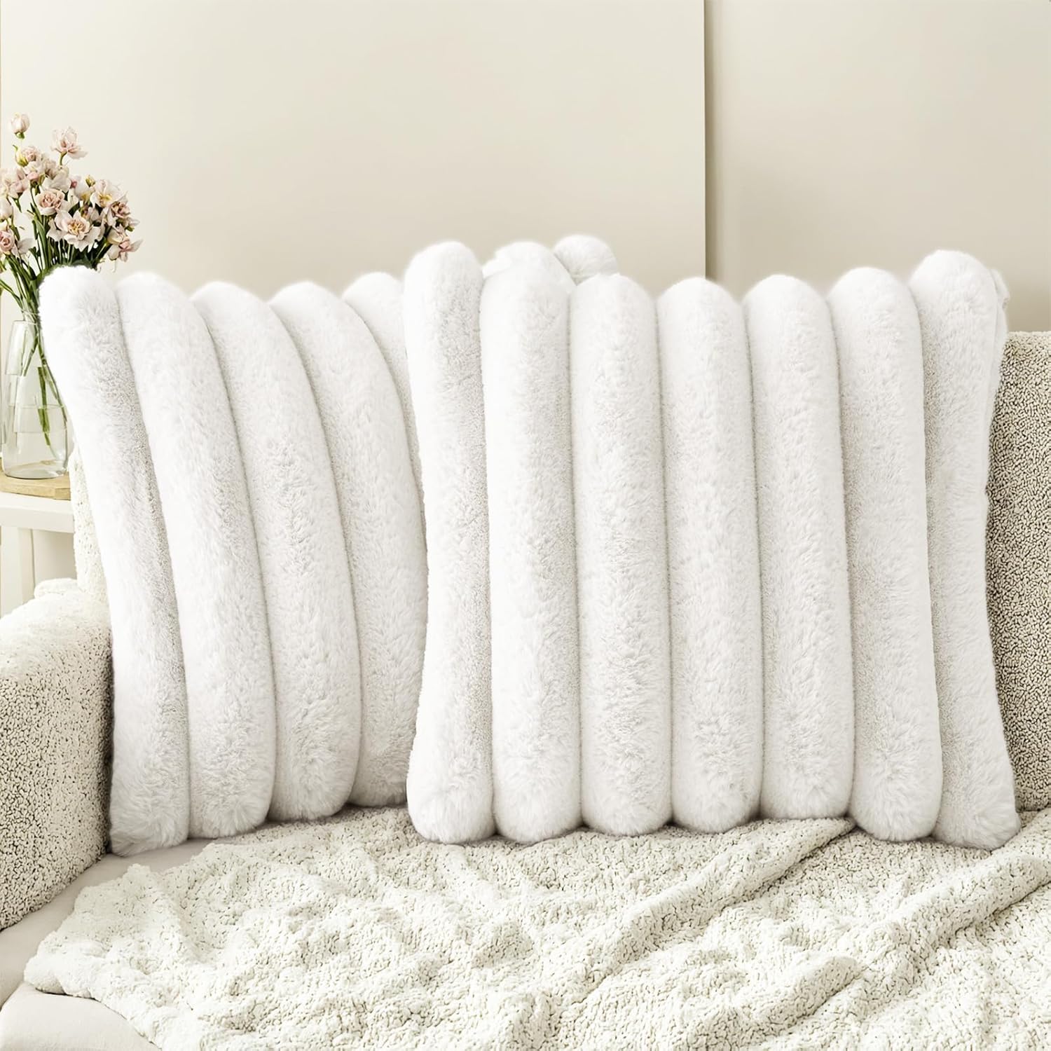Faux Fur Throw Pillow Covers 24x24 Inch Set of 2 for Home Decor