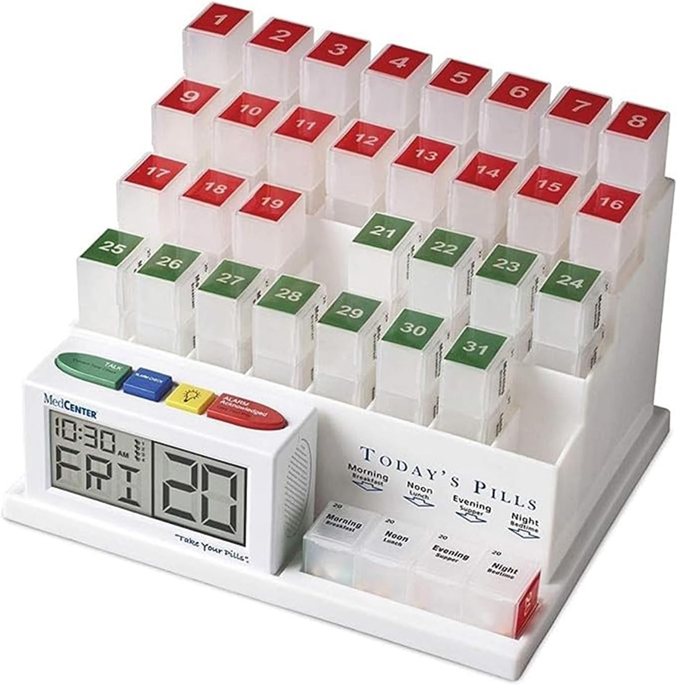 Medcenter Monthly Pill Organizer System with Talking Alarm Clock
