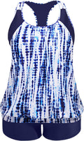 Plus Size Tankini Swimsuit for Women Blue Tie Dye - Tummy Control