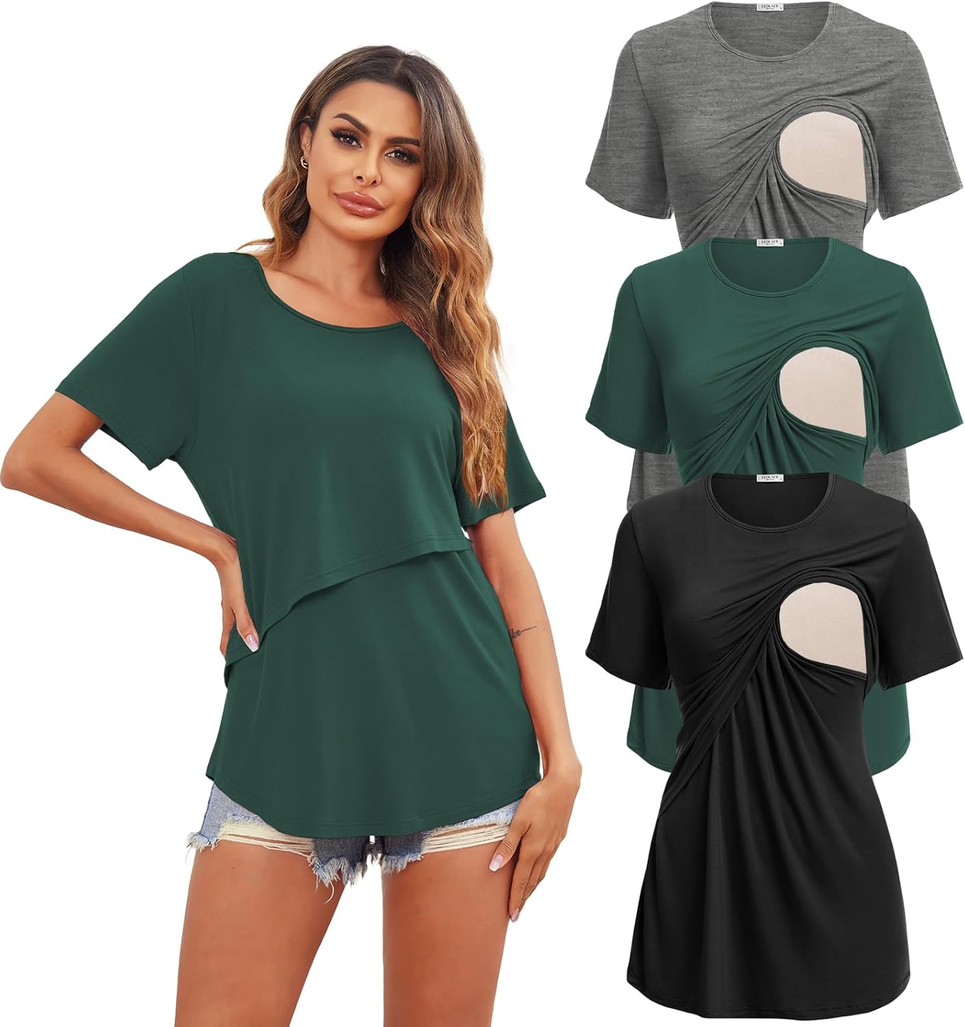 Ekouaer Women's Maternity Shirts for Comfortable Nursing Wear
