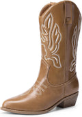 Women's Cowboy Boots Mid Calf Cowgirl Boots with Embroidery - 37-In