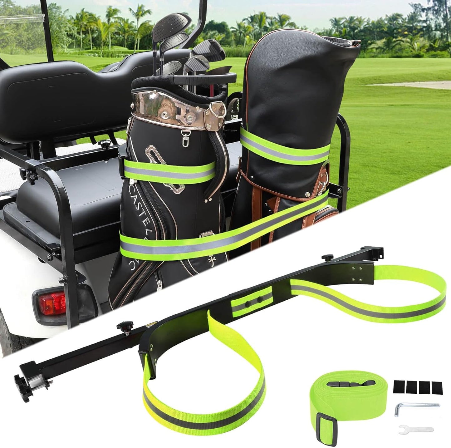 No Drilling Golf Cart Bag Holder Bracket for 2+2 Seater Carts