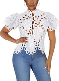 Doweha Womens Ruffle Lace Long Sleeve Top - Sexy Summer Tunic