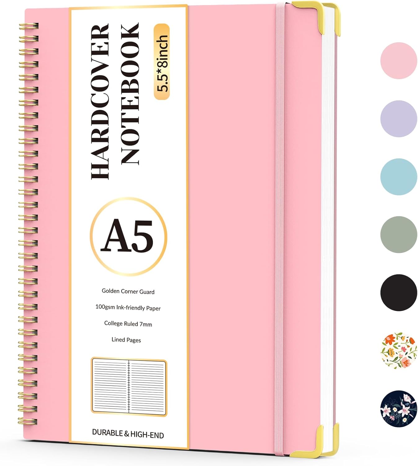 Forvencer A5 Hardcover Spiral Notebook - 100 GSM Paper, College Ruled - Ideal Work & School Journal