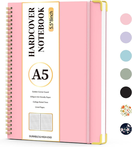 Forvencer A5 Hardcover Spiral Notebook - 100 GSM Paper, College Ruled - Ideal Work & School Journal