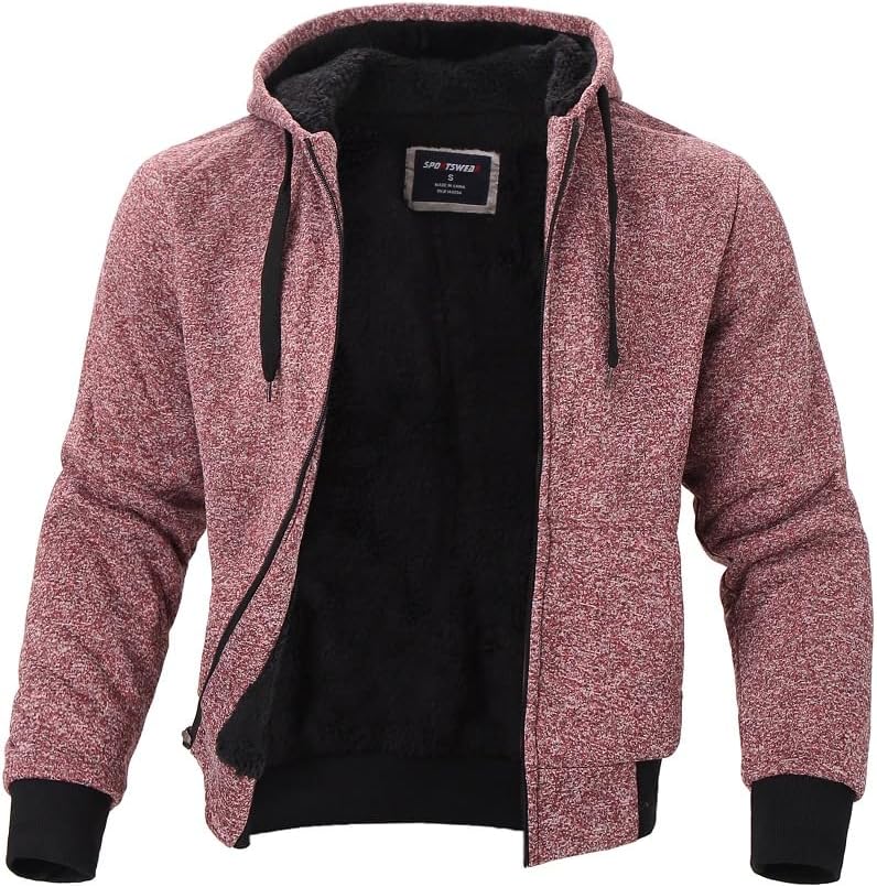 Facitisu Heavyweight Sherpa Lined Fleece Hoodie for Men