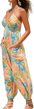 Plunge Halter Pleated Long Romper Jumpsuit - Lightweight Summer Staple