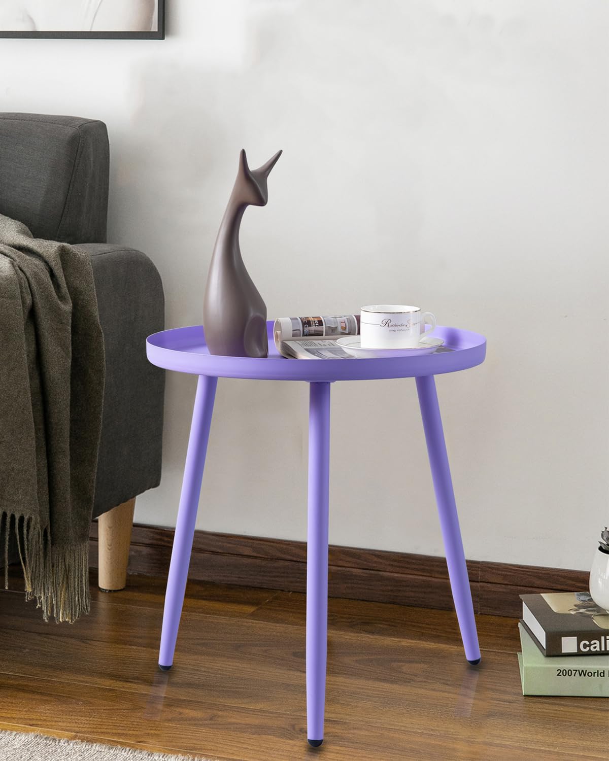 AOJEZOR Round Side Table for Small Spaces - Stylish Lavender Design