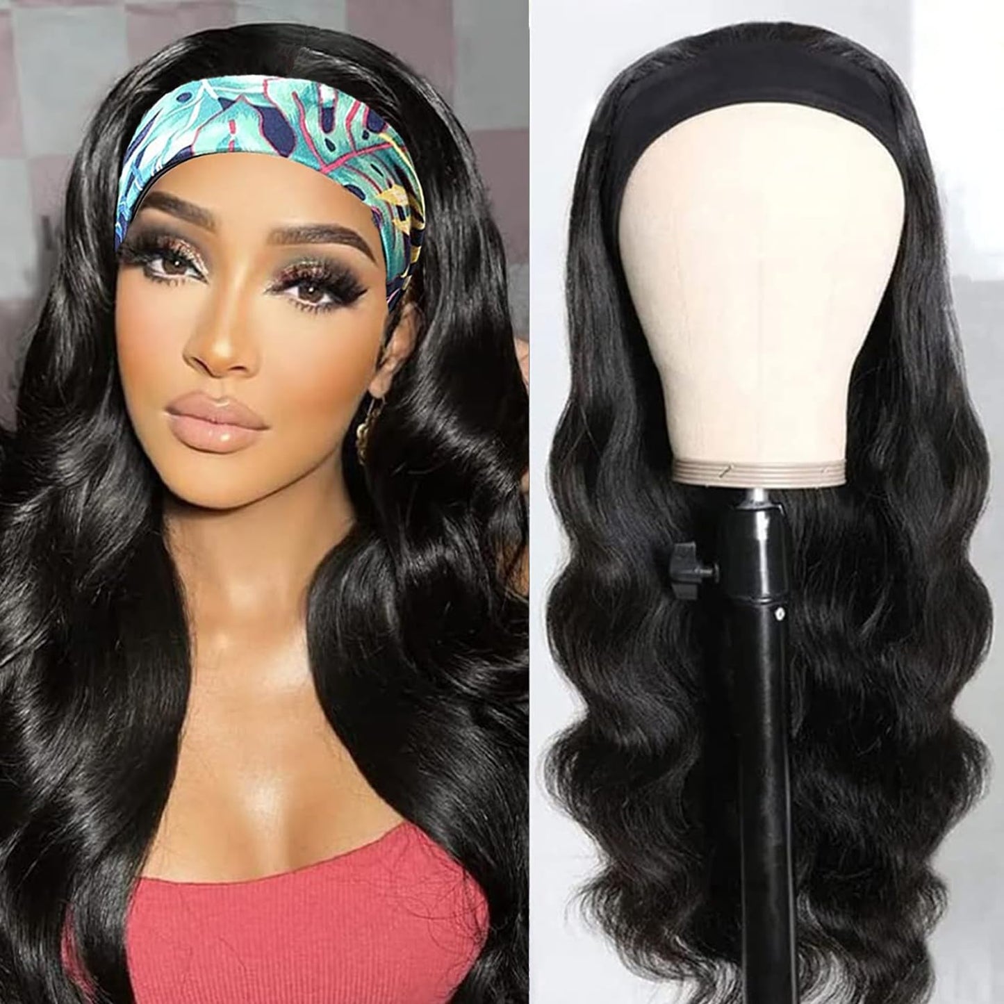 Headband Wig Human Hair 18-Inch Body Wave for Women
