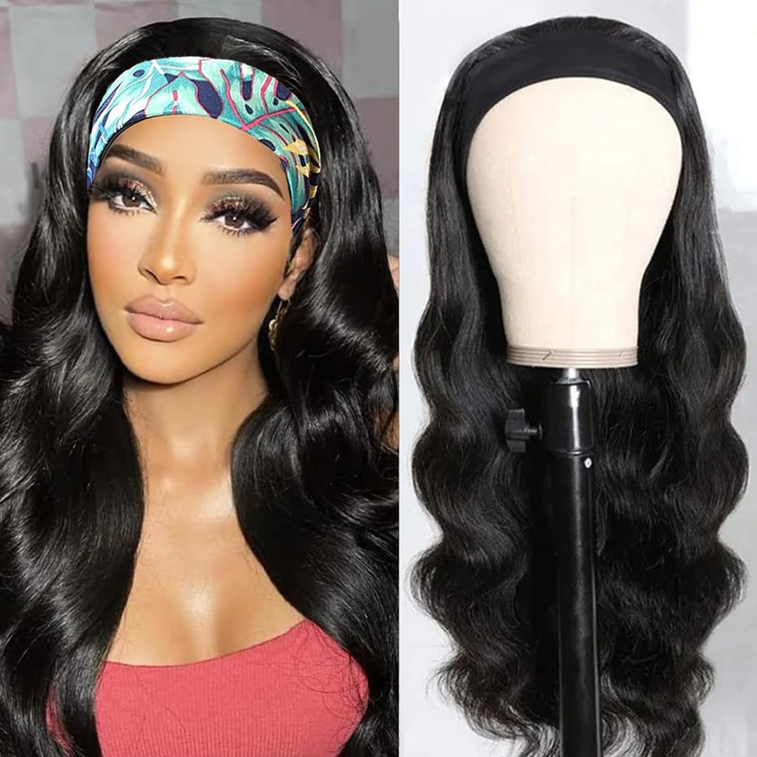 Headband Wig Human Hair 18-Inch Body Wave for Women