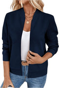 Women's Zip Up Textured Lightweight Bomber Jacket - Casual Layer