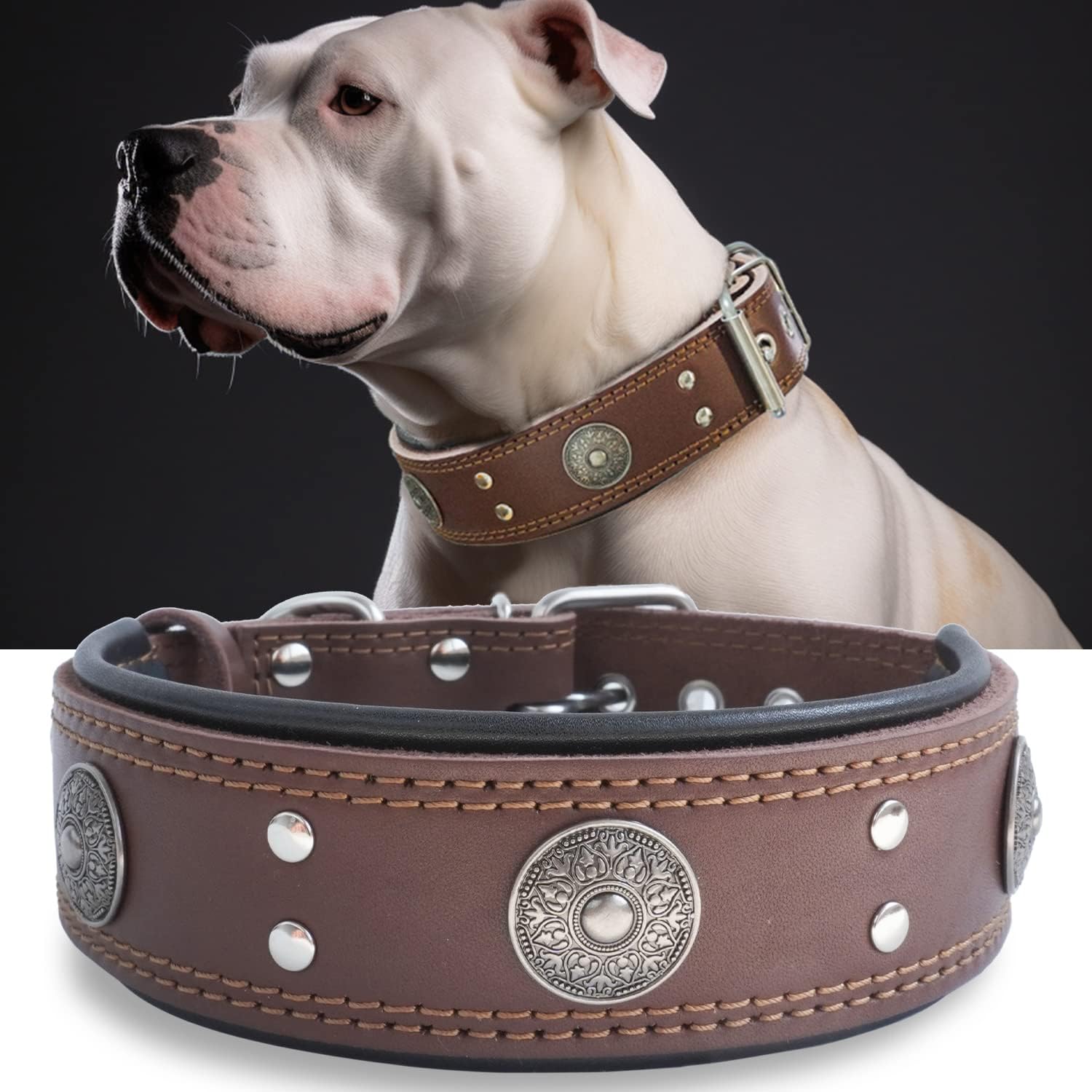 Leather Dog Collar, Heavy Duty Genuine Leather for Large Dogs