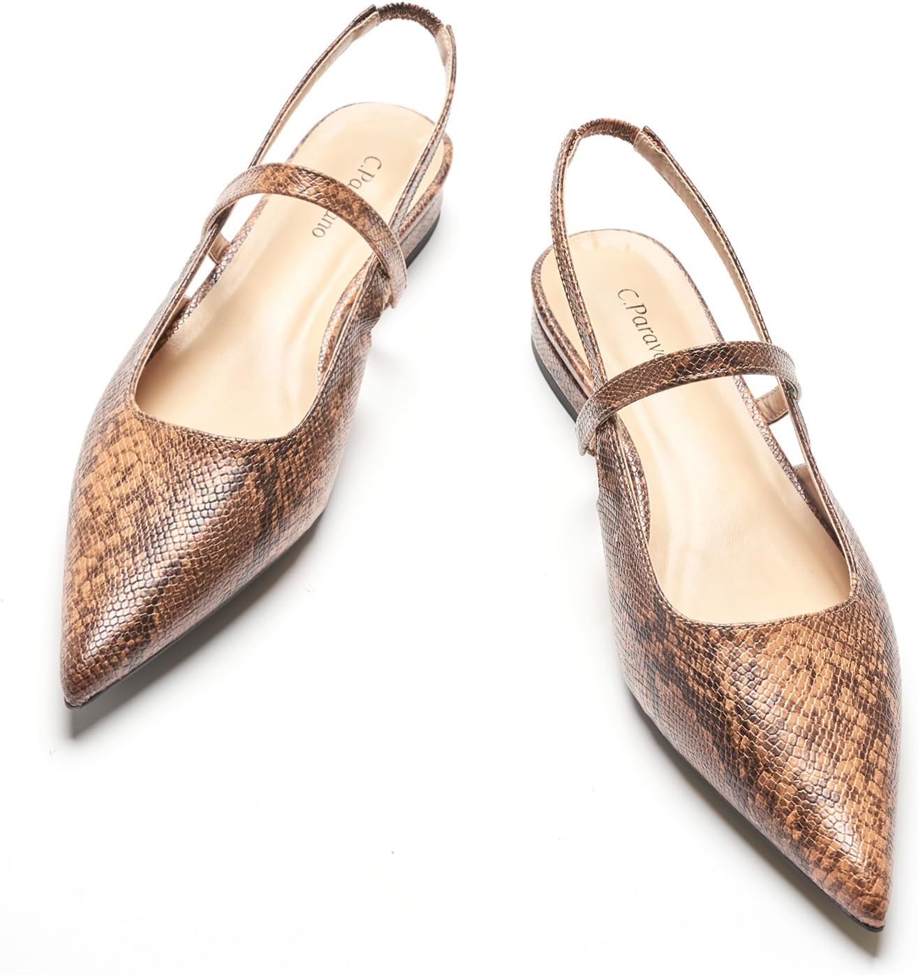 C.Paravano Women's Slingback Flats with Unique Snake-Print Design