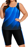 Women's Plus Size Tummy Control Tankini Two-Piece - Knee Length Shorts