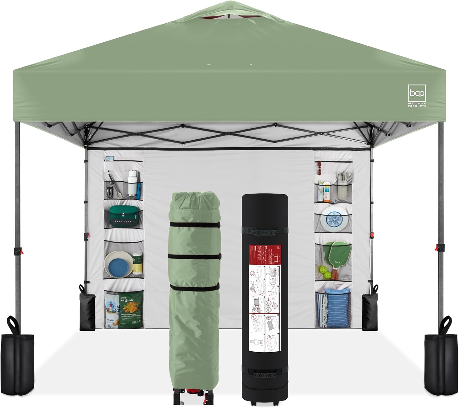 10x10ft Easy Pop Up Canopy with Side Wall and Weight Bags