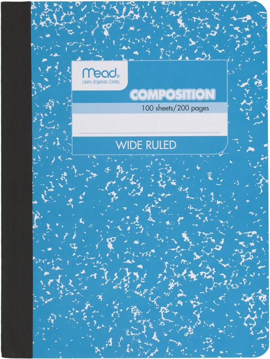 Mead Wide Ruled Composition Notebook, 100 Sheets, Blue Marble Design