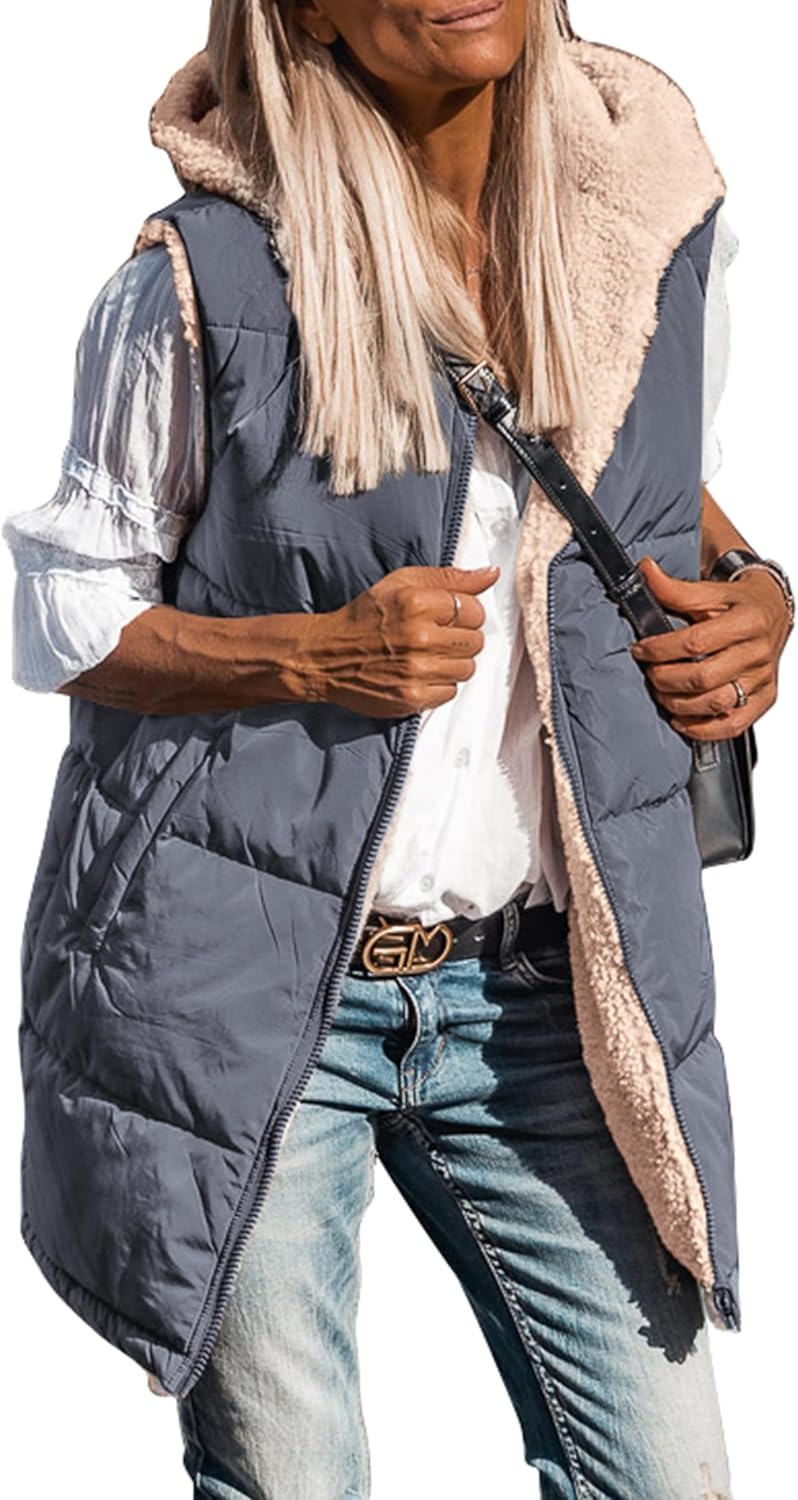 PRETTYGARDEN Womens 2025 Fall Reversible Long Vests for Warmth