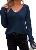 Womens Hollow Knit V Neck Off Shoulder Sweater - Lightweight