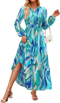 ZESICA Women's 2025 Fall Floral V Neck Maxi Dress - Flowy Boho Style
