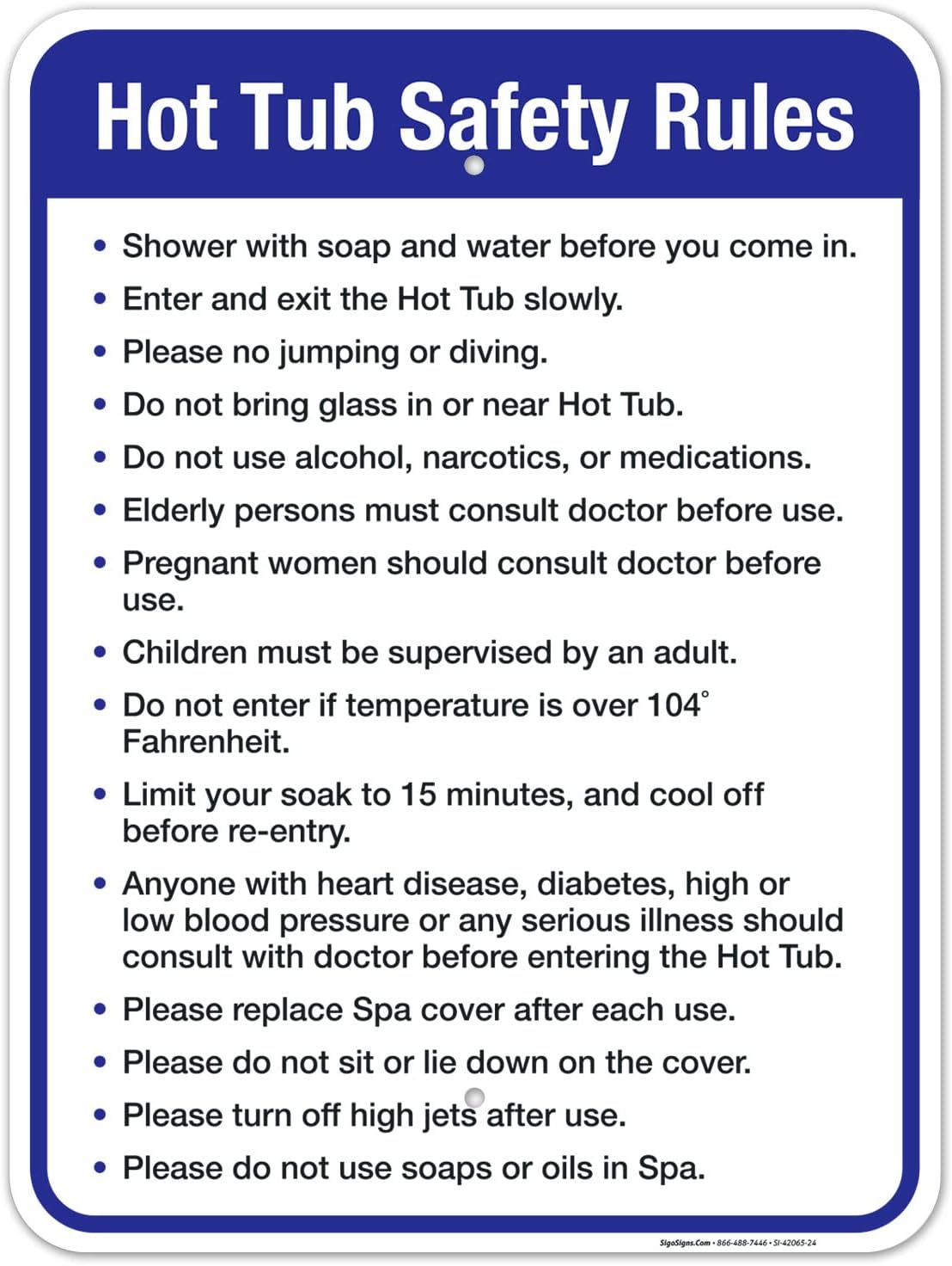 Hot Tub Safety Rules Sign, Durable 18x24 Inches Aluminum Sign