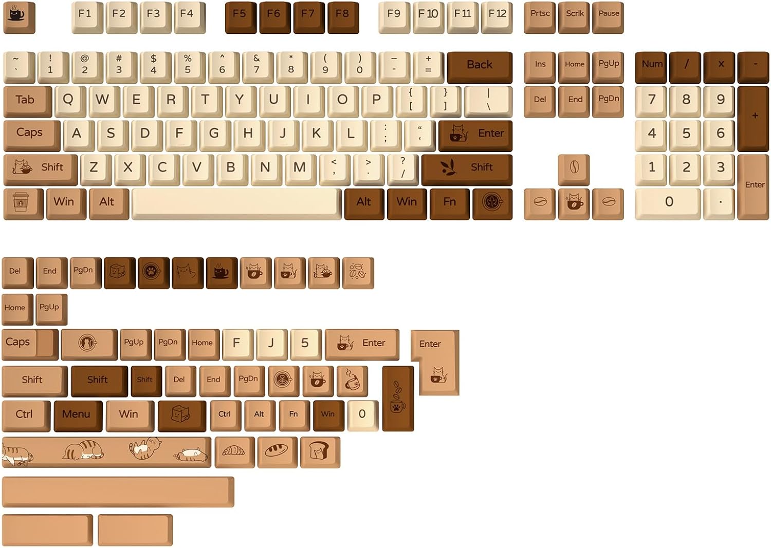 YUNZII Coffee Cat Dye Sub PBT Keycaps for Mechanical Keyboards