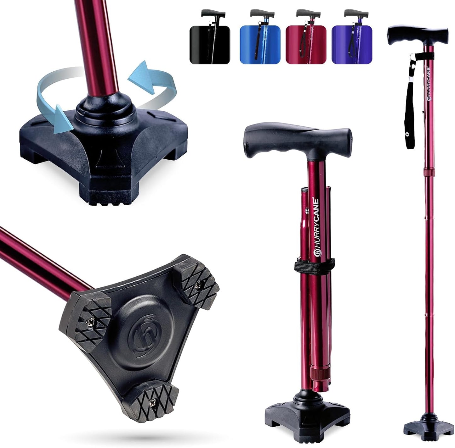 HurryCane Freedom Edition Foldable Walking Cane for Stability