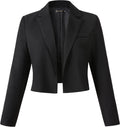 Womens Casual Cropped Blazer Jacket - Open Front Notched Lapel