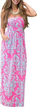 PRIMODA Strapless Tube Top Maxi Dress Floral Boho Beach Dress