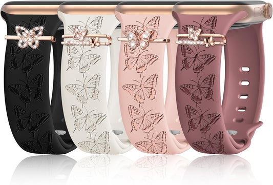 4 Pack Engraved Silicone Bands for Apple Watch - Cute and Breathable