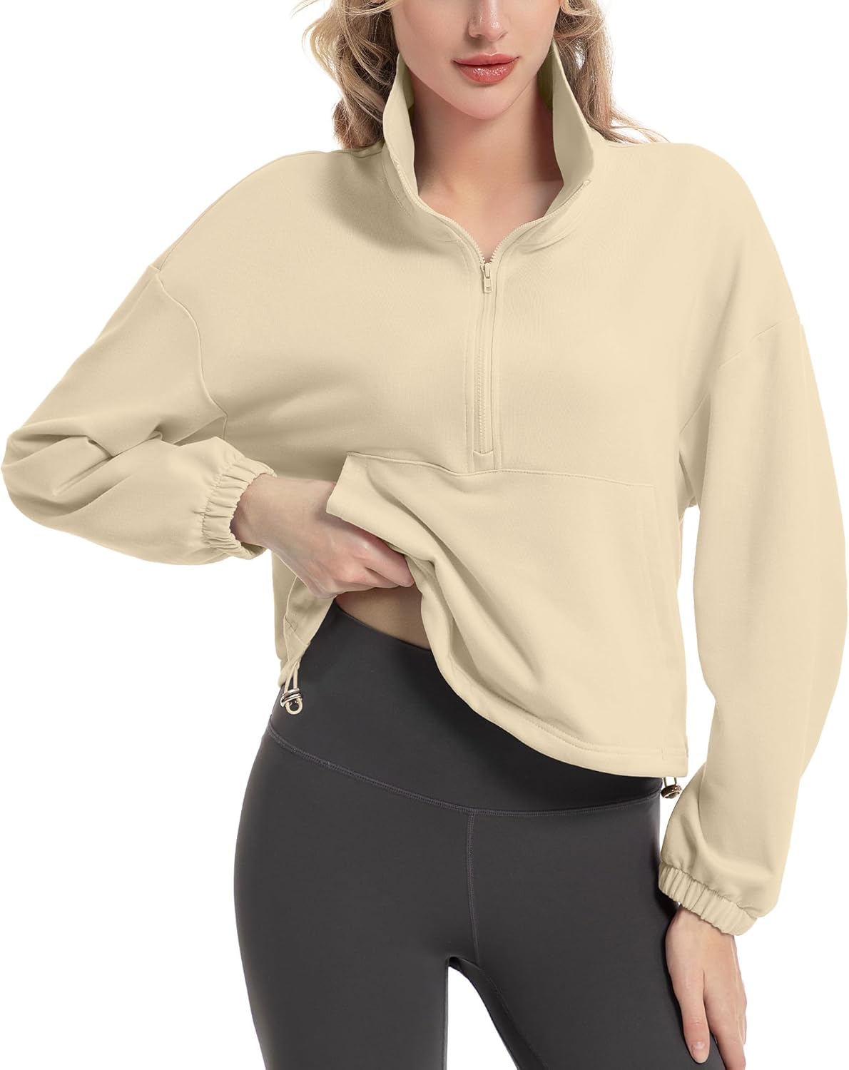 FKEEP Women's Crop Sweatshirt | Stylish Stand Collar & Long Sleeves