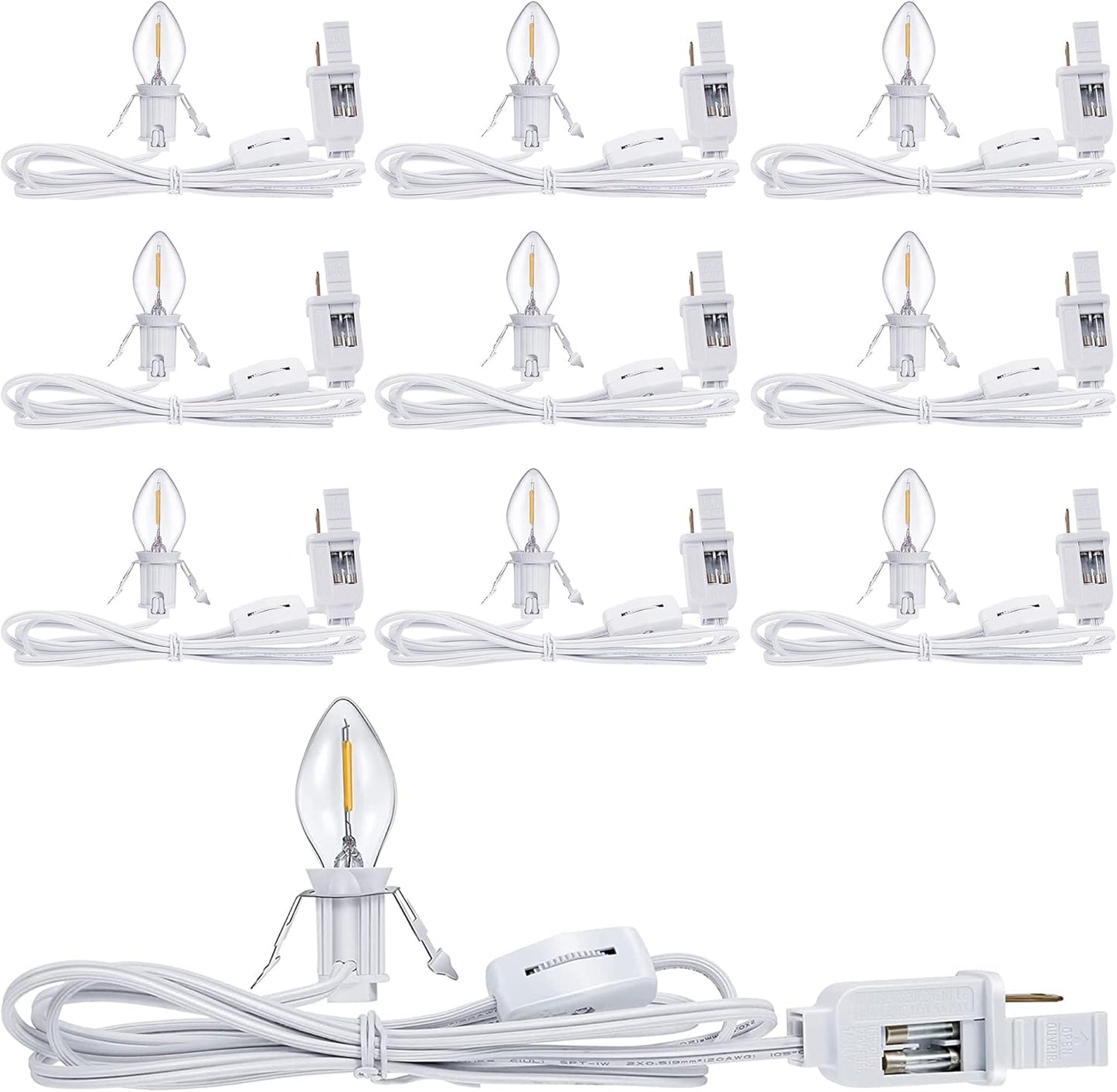 10 Packs 6ft Village Light Cord with 1W C7 LED Bulb for Crafts