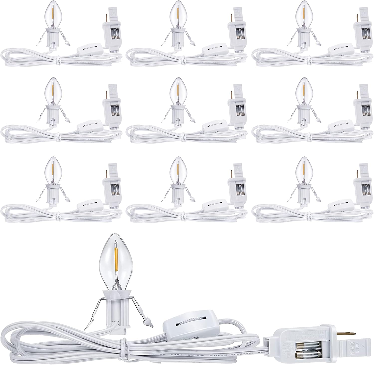 10 Packs 6ft Village Light Cord with 1W C7 LED Bulb for Crafts