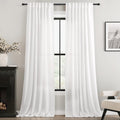 Linen White Curtains 80 in Long Semi Sheer Panels - Light Filtering