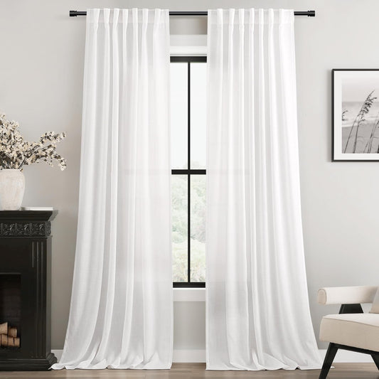 Linen White Curtains 80 inches Long for Elegant Home Decor