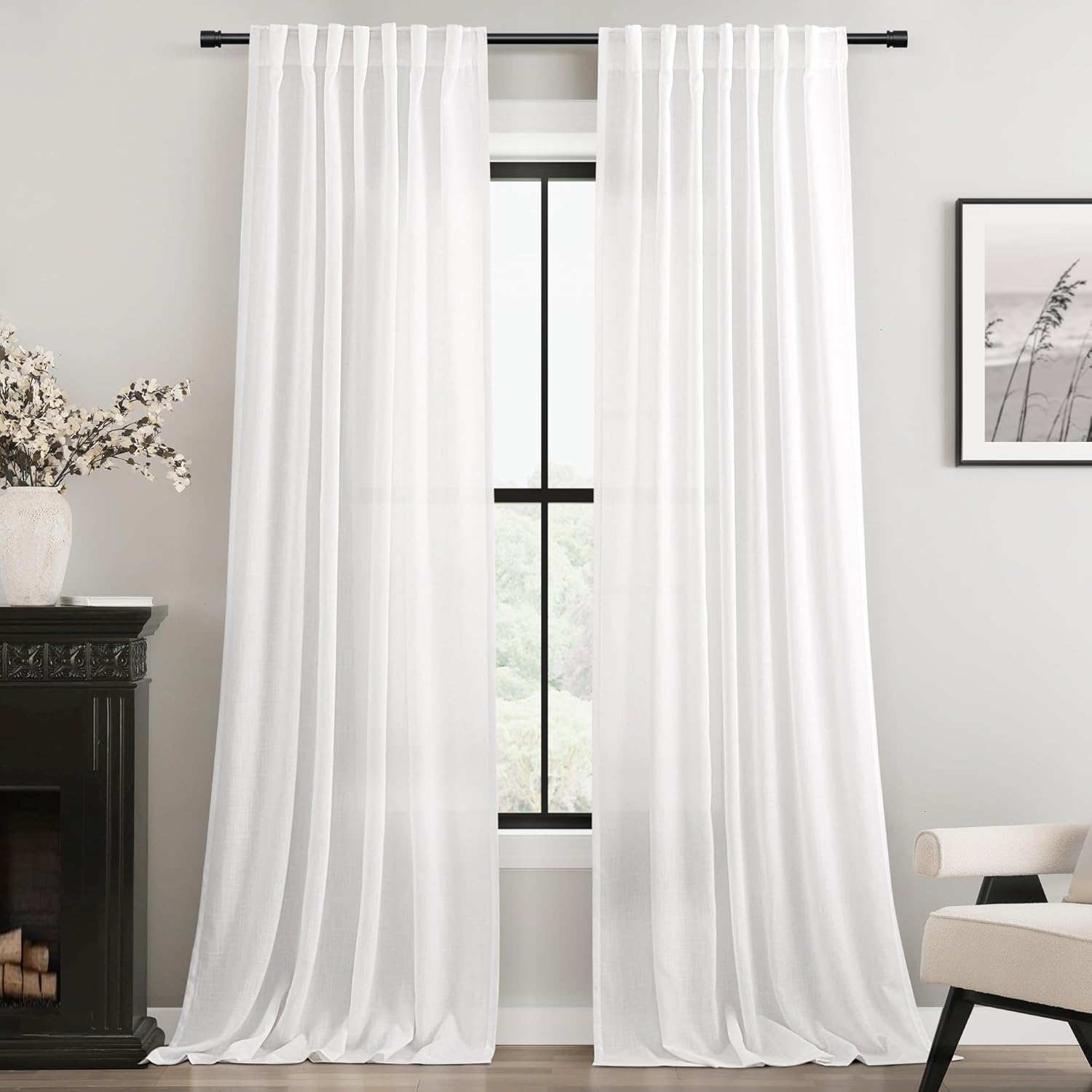 White Linen Curtains 90 Inch Length for Elegant Home Decor