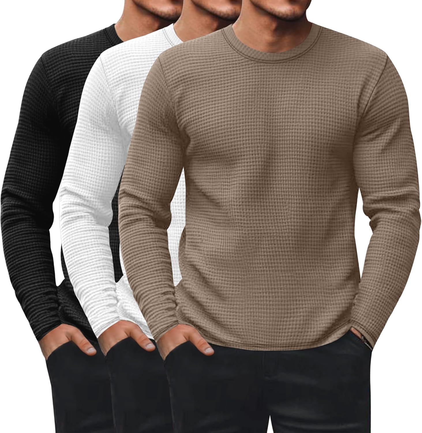 Men's Waffle Long Sleeve Shirts - Comfortable Thermal Tops
