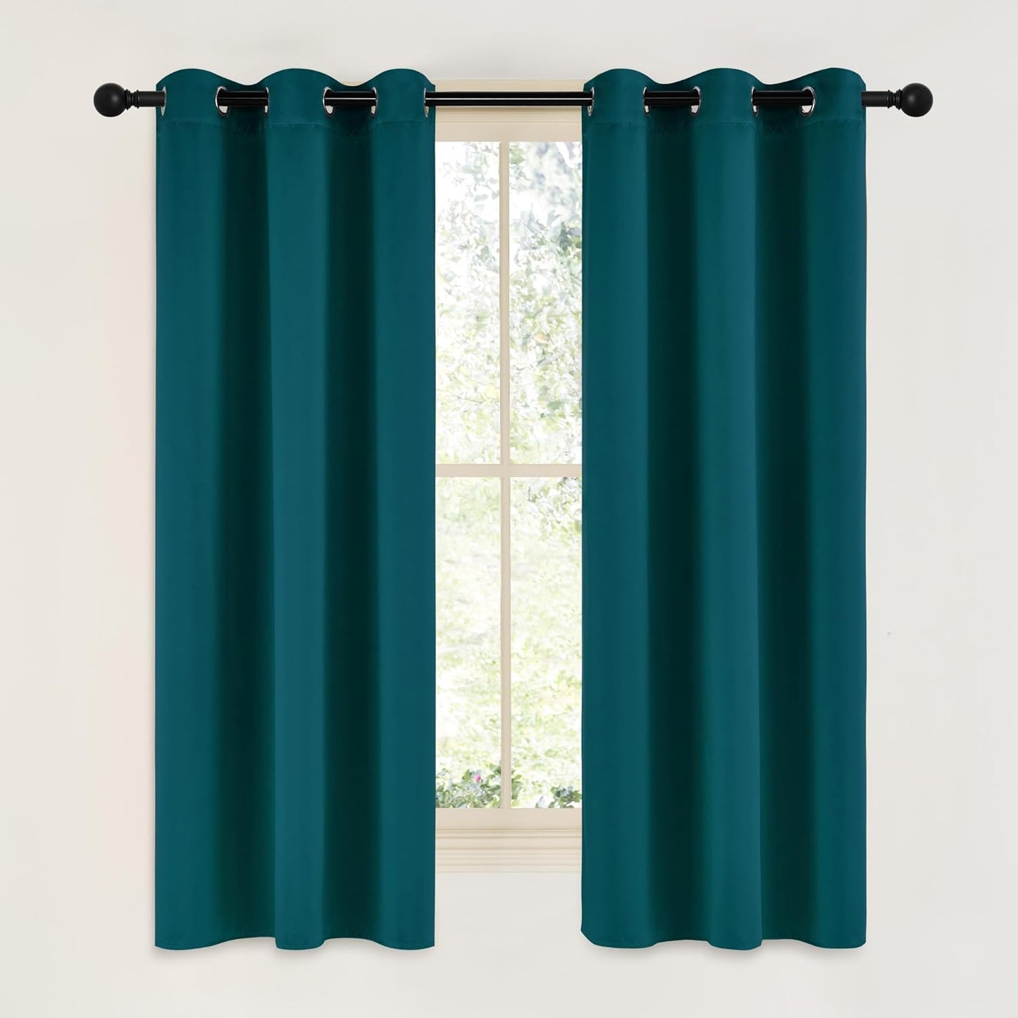 NICETOWN Teal Blackout Cafe Faux Silk Curtains for Small Windows