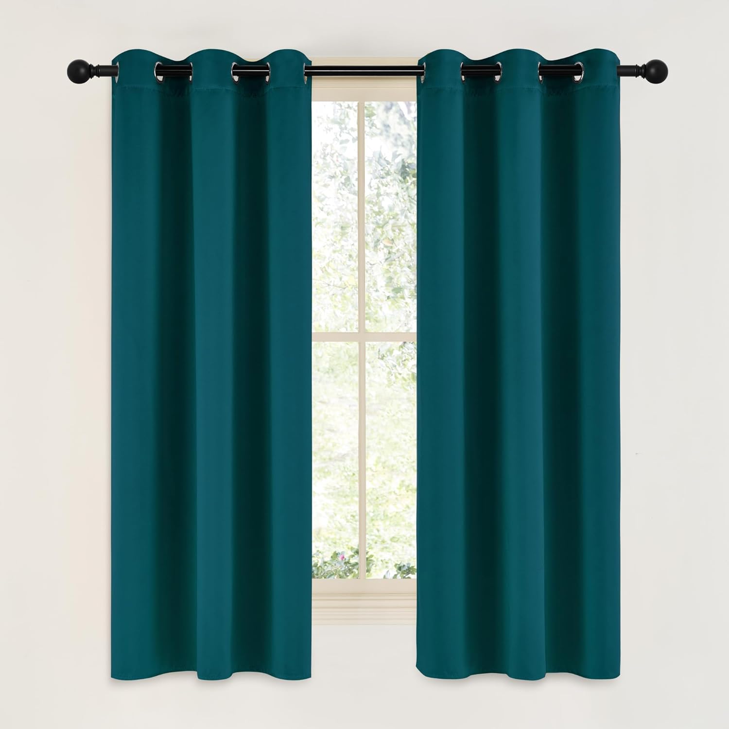 NICETOWN Teal Blackout Cafe Faux Silk Curtains for Small Windows