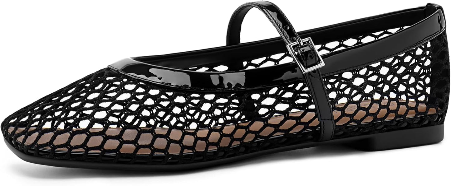 Rihero Mesh Ballet Flats for Women with Adjustable Strap Style