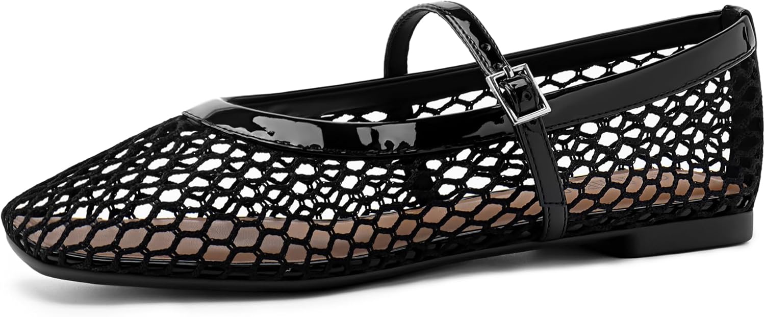 Rihero Mesh Ballet Flats for Women with Adjustable Strap Comfort