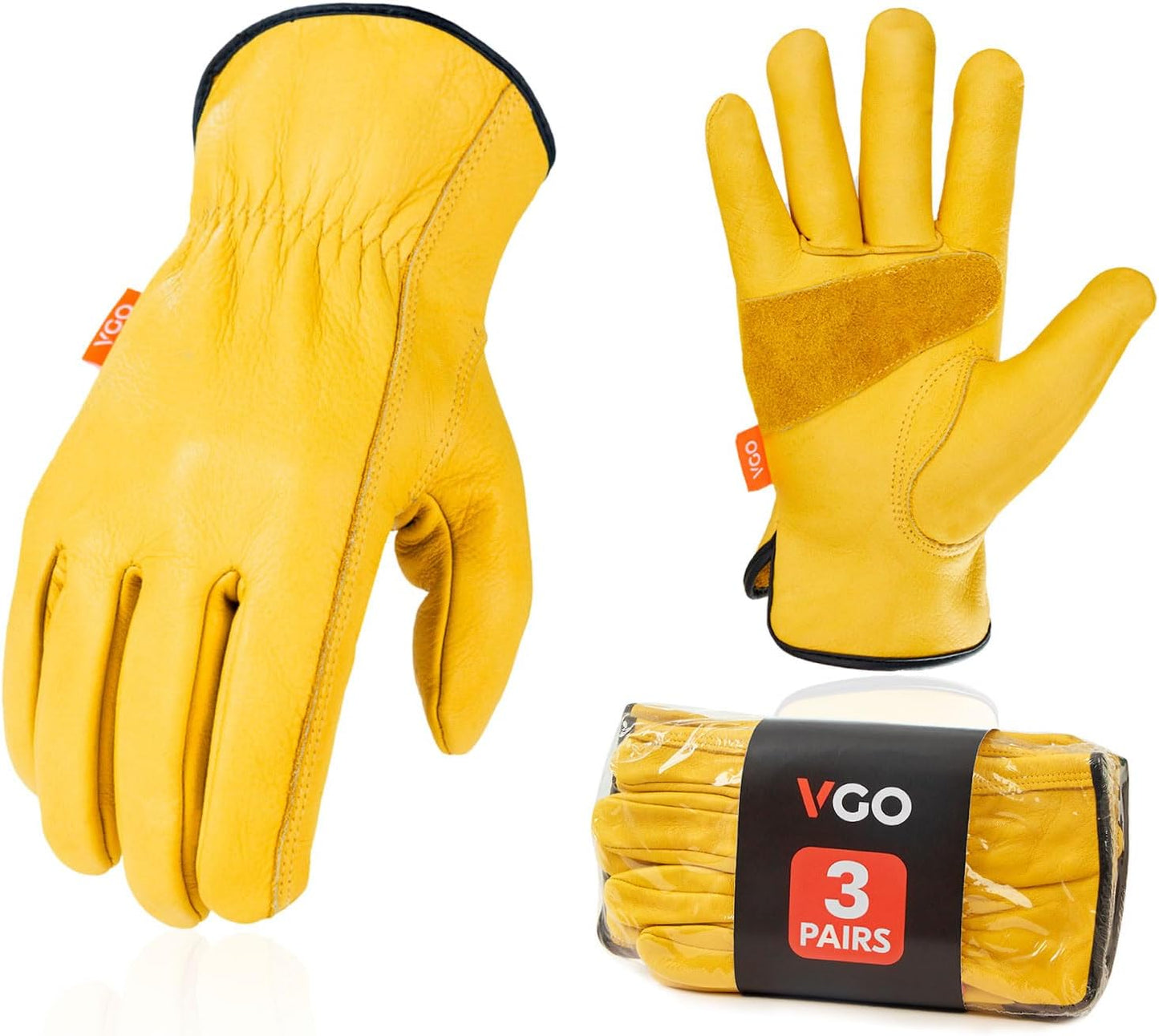 3-Pair Premium Leather Work Gloves for Superior Grip