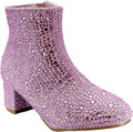 ABSOLEX Girls Rhinestone Round Toe Block Heel Ankle Booties - Sparkle