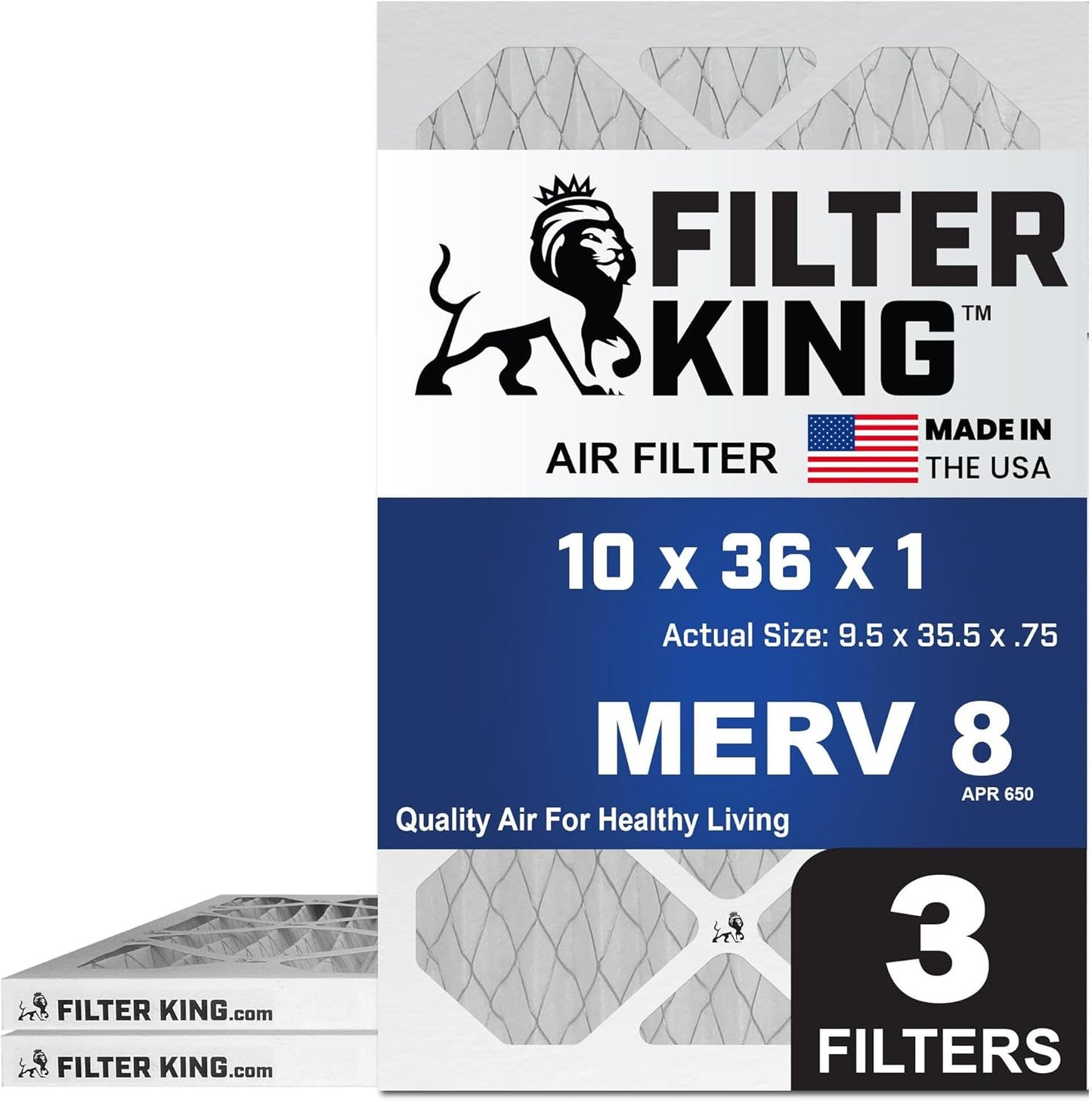 MERV 8 Air Filters 10x36x1 by Filter King - 3 Pack Quality