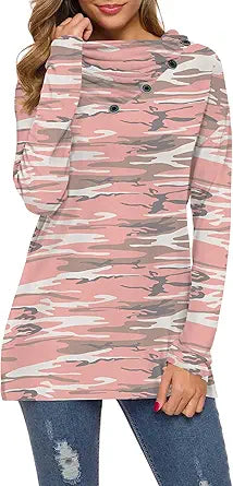 WEACZZY Womens Long Sleeve Button Cowl Neck Tunic Tops Blouse